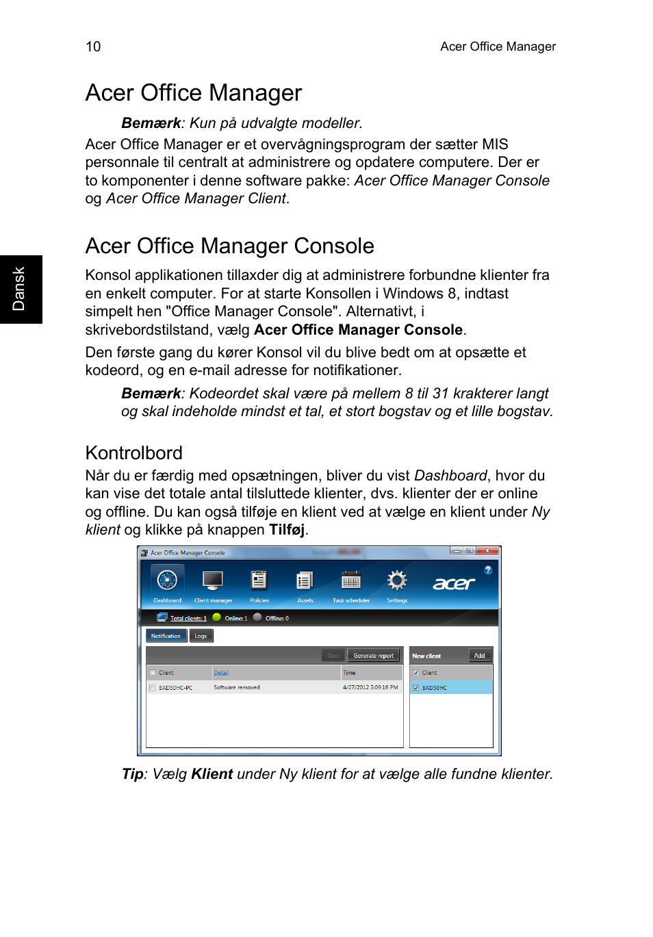 Acer office manager, Acer office manager console, Kontrolbord | Acer TravelMate P253-MG User Manual | Page 772 / 2736