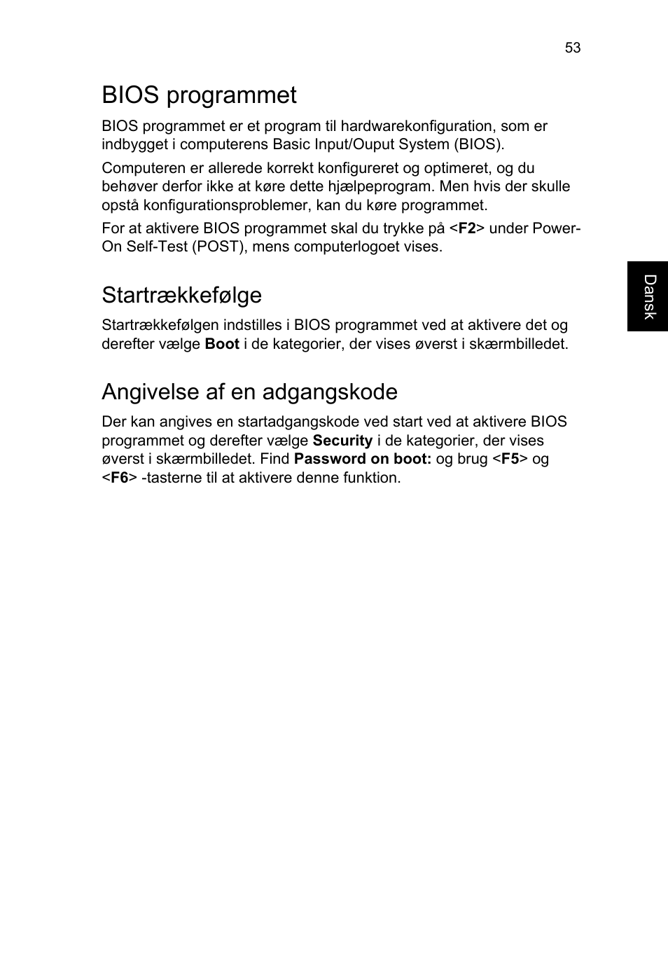 Bios programmet, Startrækkefølge, Angivelse af en adgangskode | Aktivere disk-til-disk-gendannelse | Acer TravelMate P253-MG User Manual | Page 815 / 2736