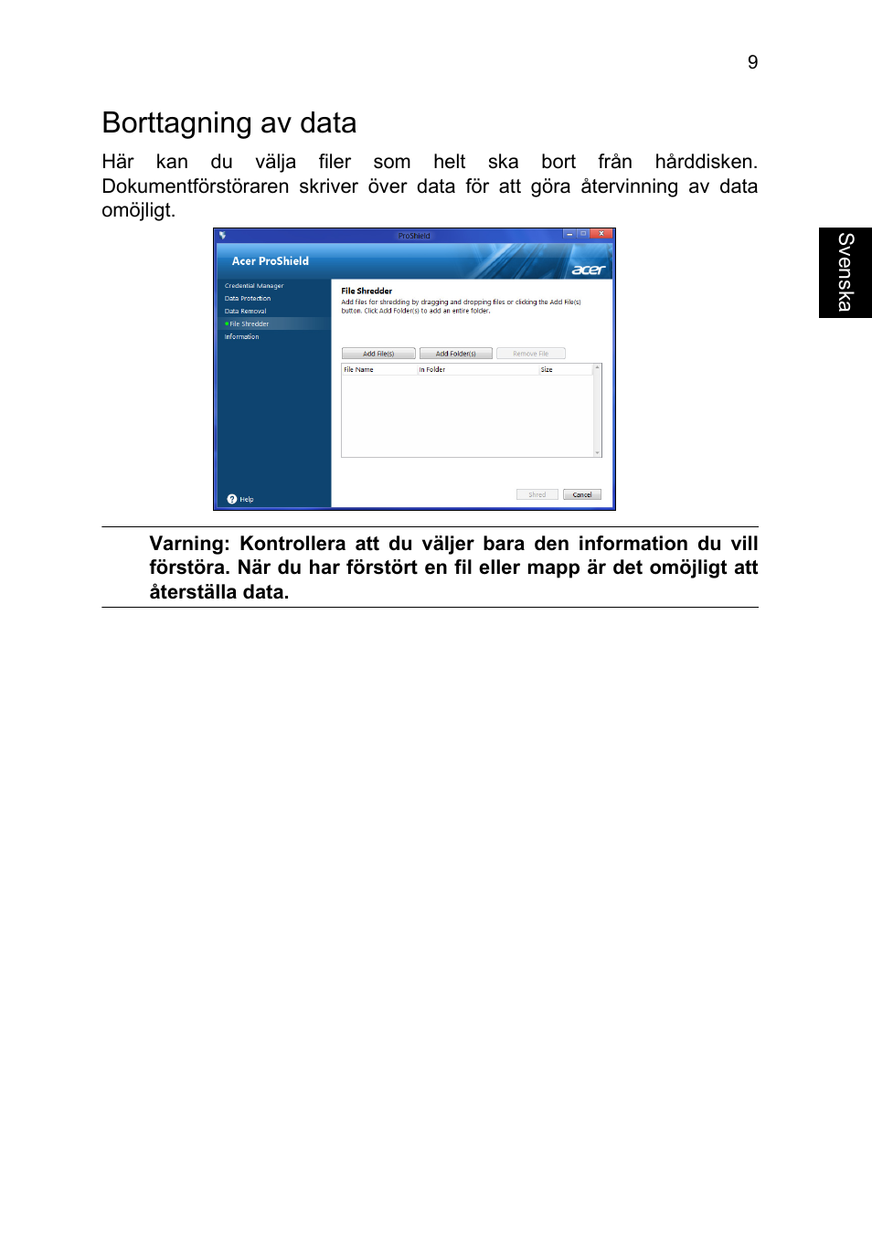 Borttagning av data | Acer TravelMate P253-MG User Manual | Page 861 / 2736