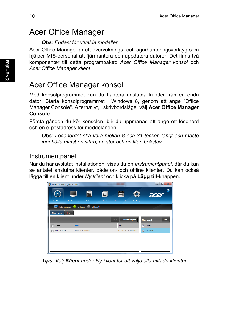 Acer office manager, Acer office manager konsol, Instrumentpanel | Acer TravelMate P253-MG User Manual | Page 862 / 2736