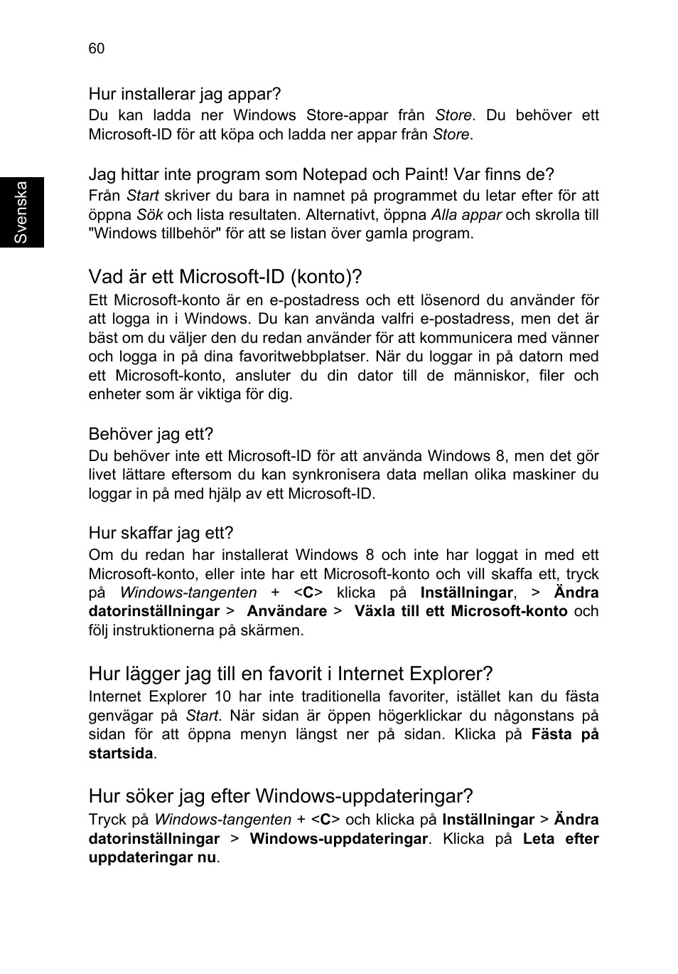 Vad är ett microsoft-id (konto), Hur lägger jag till en favorit i internet explorer, Hur söker jag efter windows-uppdateringar | Acer TravelMate P253-MG User Manual | Page 912 / 2736