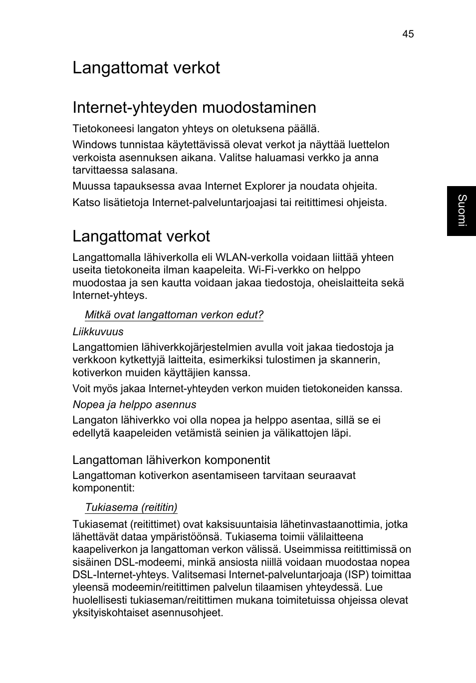 Langattomat verkot, Internet-yhteyden muodostaminen | Acer TravelMate P253-MG User Manual | Page 985 / 2736