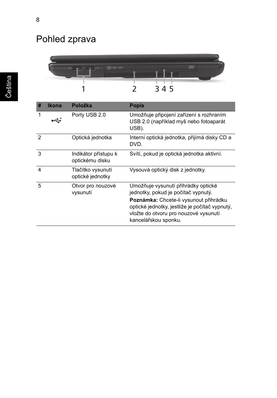 Pohled zprava | Acer Aspire 4739Z User Manual | Page 154 / 315