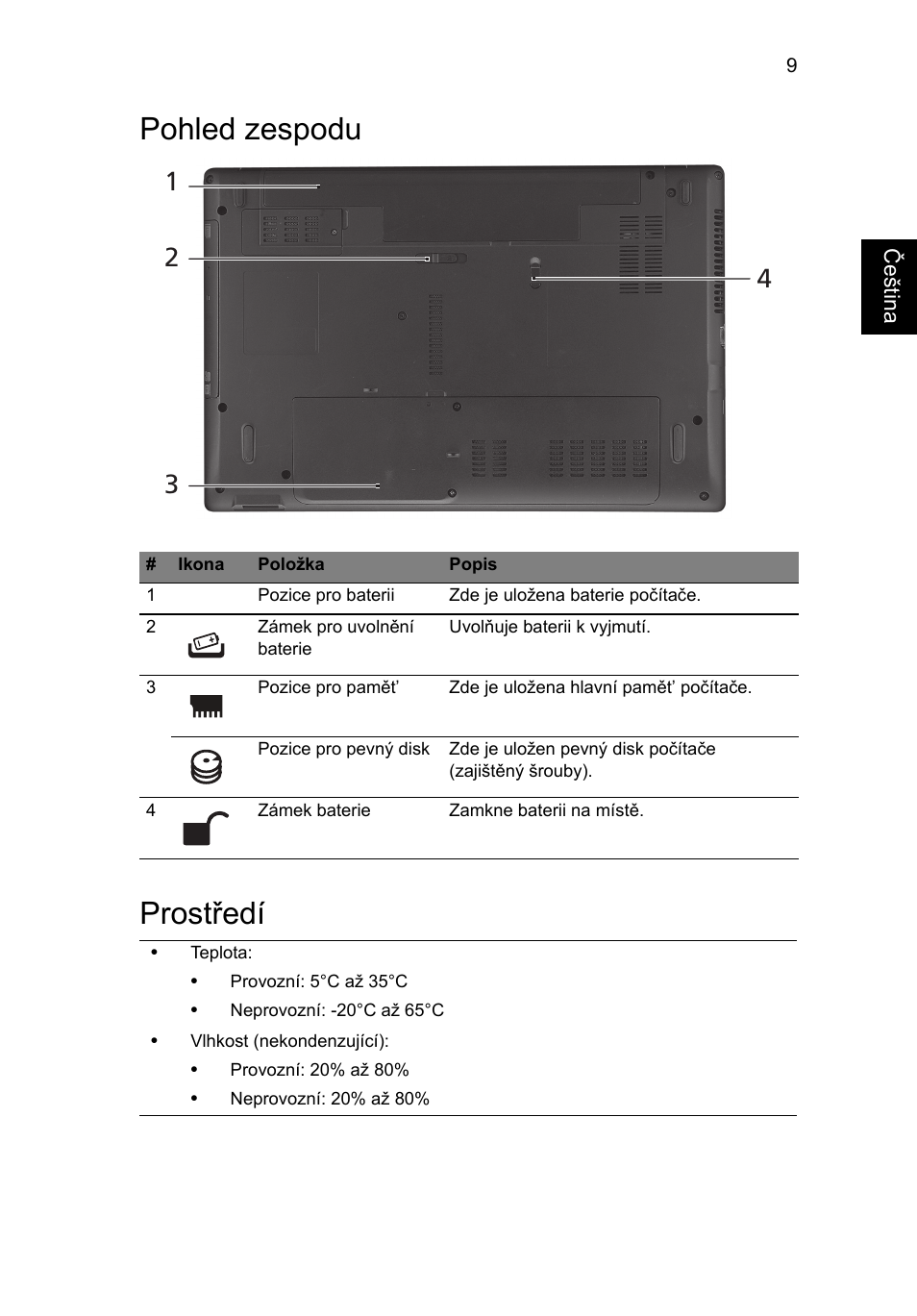 Pohled zespodu, Prostředí, Pohled zespodu prostředí | Acer Aspire 4739Z User Manual | Page 155 / 315