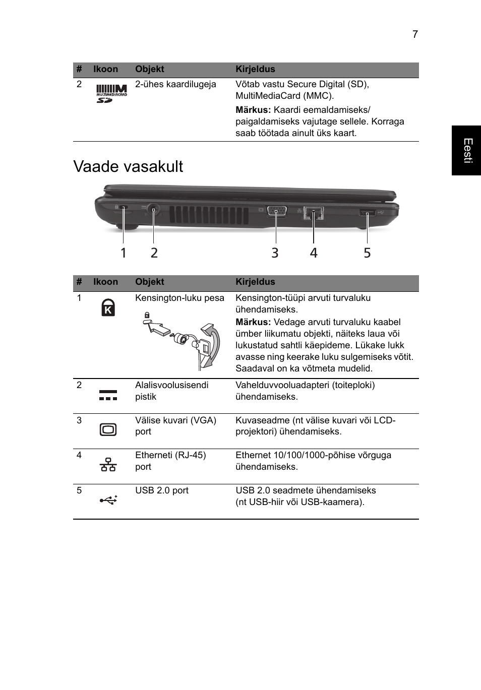 Vaade vasakult | Acer Aspire 4739Z User Manual | Page 213 / 315