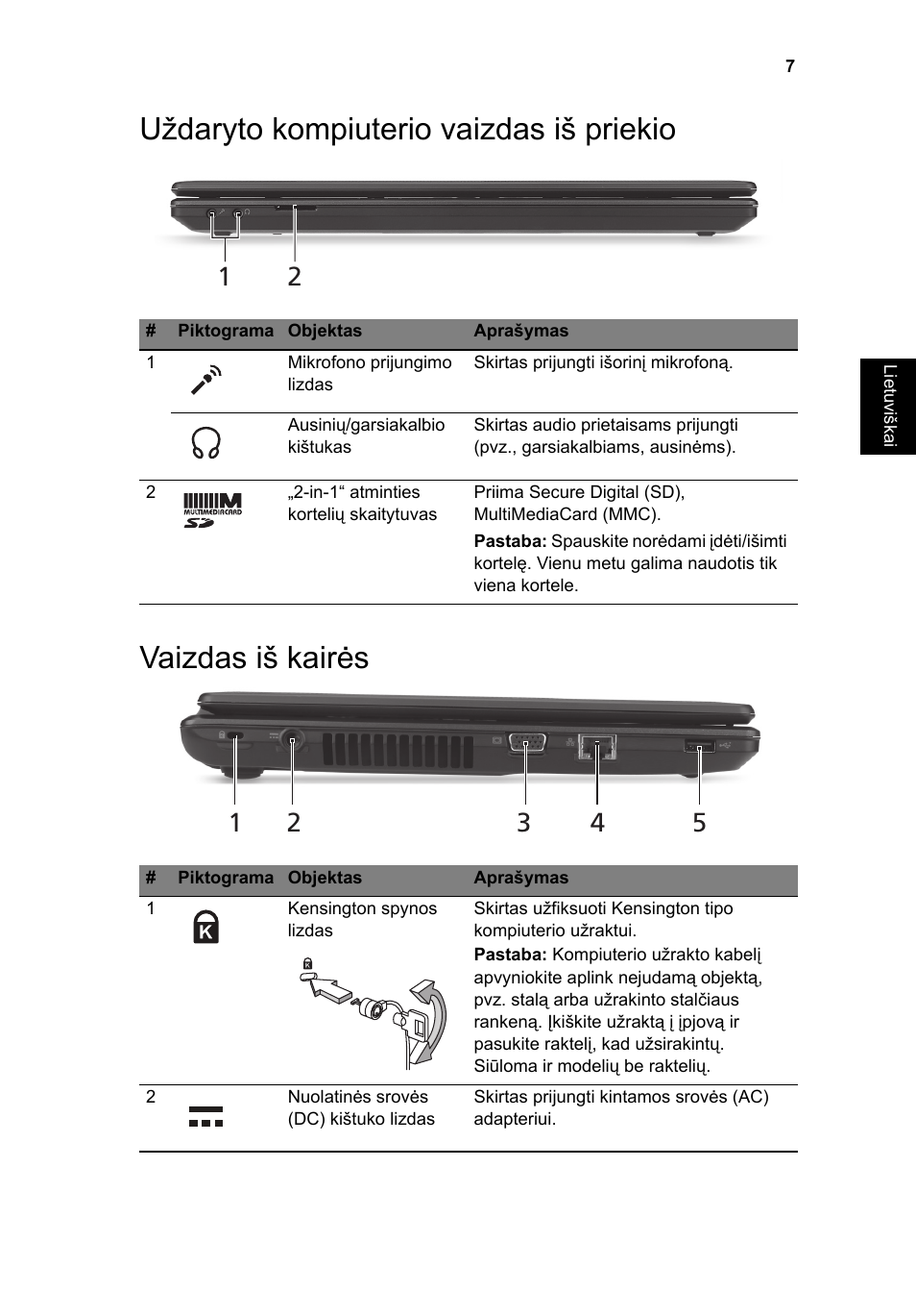 Uždaryto kompiuterio vaizdas iš priekio, Vaizdas iš kairės | Acer Aspire 4739Z User Manual | Page 233 / 315