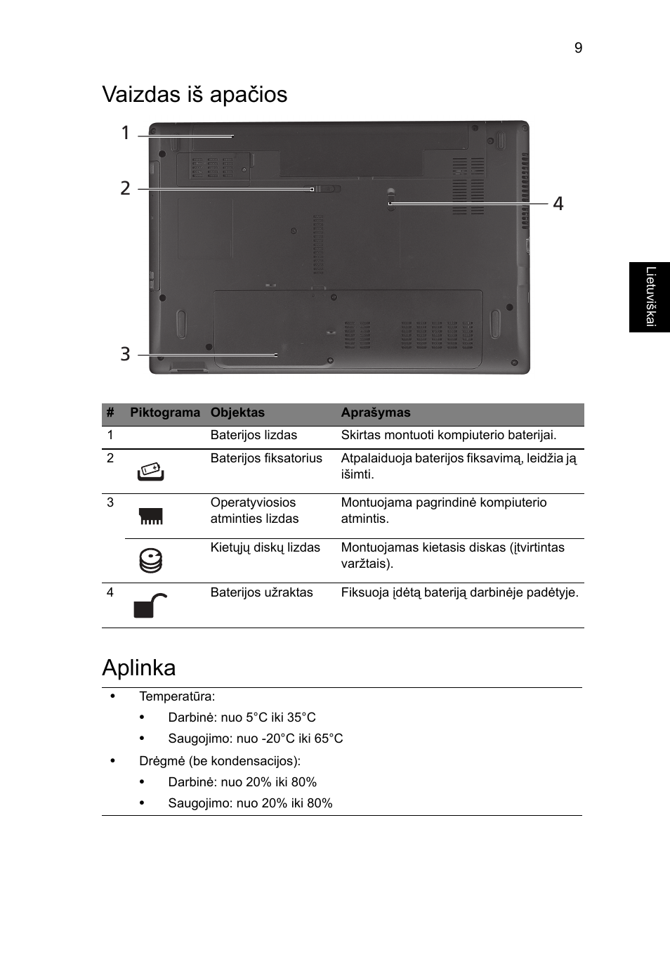 Vaizdas iš apačios, Aplinka, Vaizdas iš apačios aplinka | Acer Aspire 4739Z User Manual | Page 235 / 315
