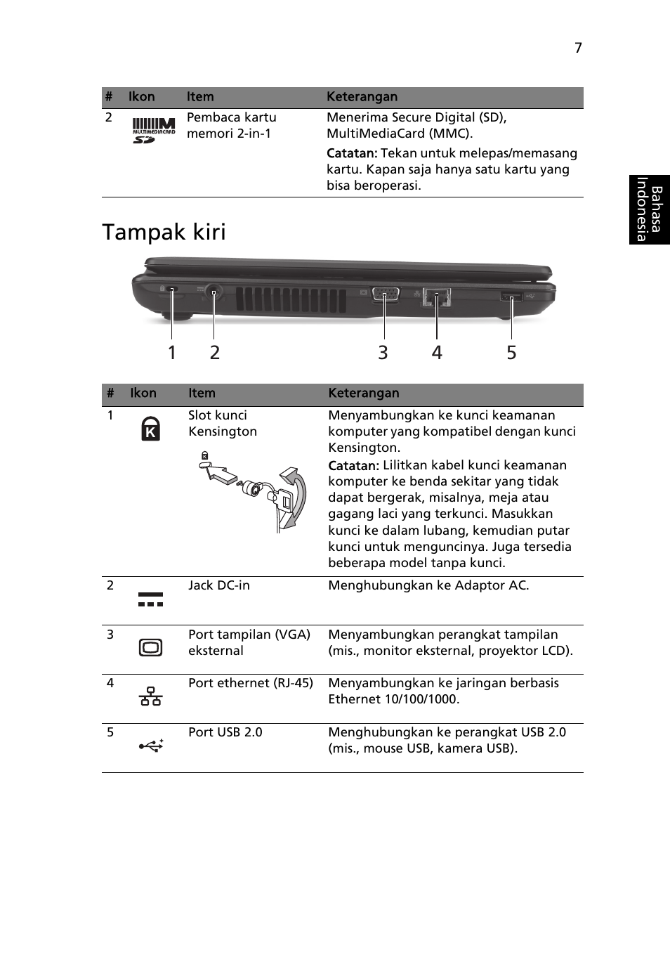 Tampak kiri | Acer Aspire 4739Z User Manual | Page 303 / 315