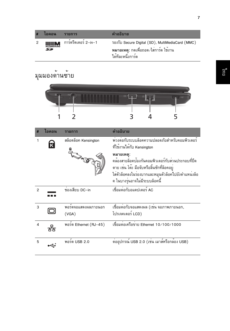 มุมมองด้านซ้าย, Бшббн§´йт¹«йтв | Acer Aspire 4739Z User Manual | Page 313 / 315