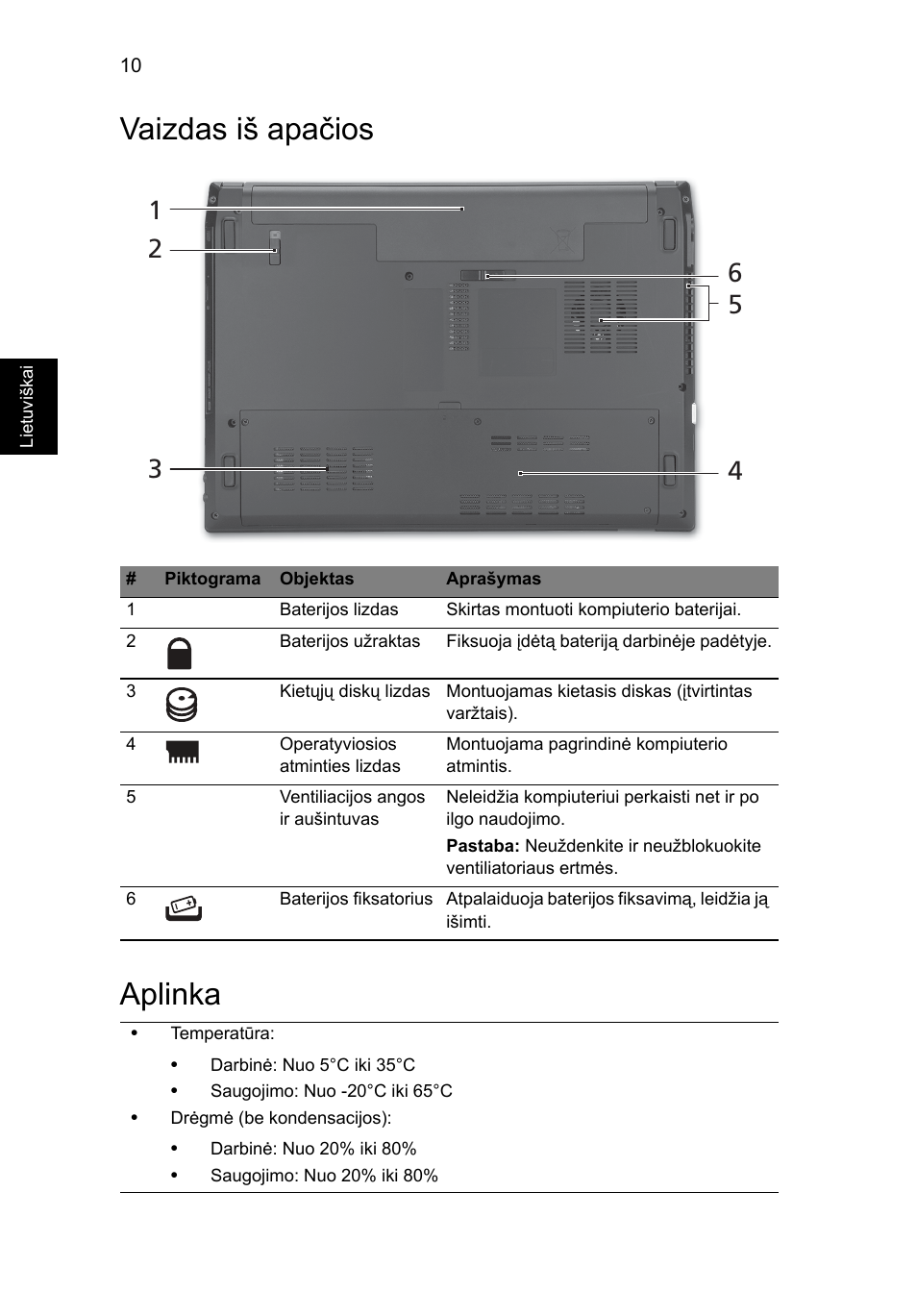 Vaizdas iš apačios, Aplinka, Vaizdas iš apačios aplinka | Acer TravelMate 4740ZG User Manual | Page 236 / 316