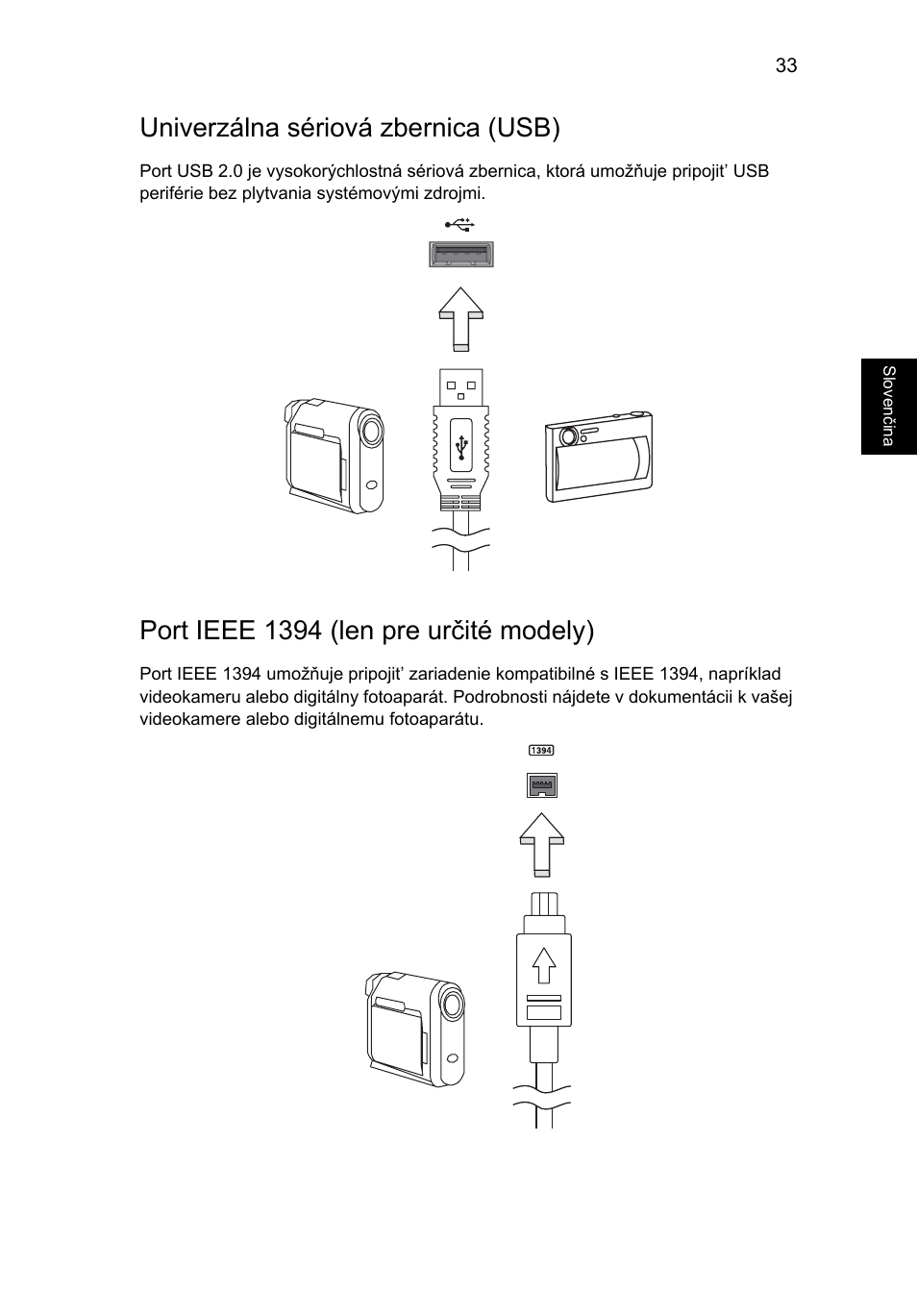 Univerzálna sériová zbernica (usb), Port ieee 1394 (len pre určité modely) | Acer Aspire 5736Z User Manual | Page 1129 / 2205