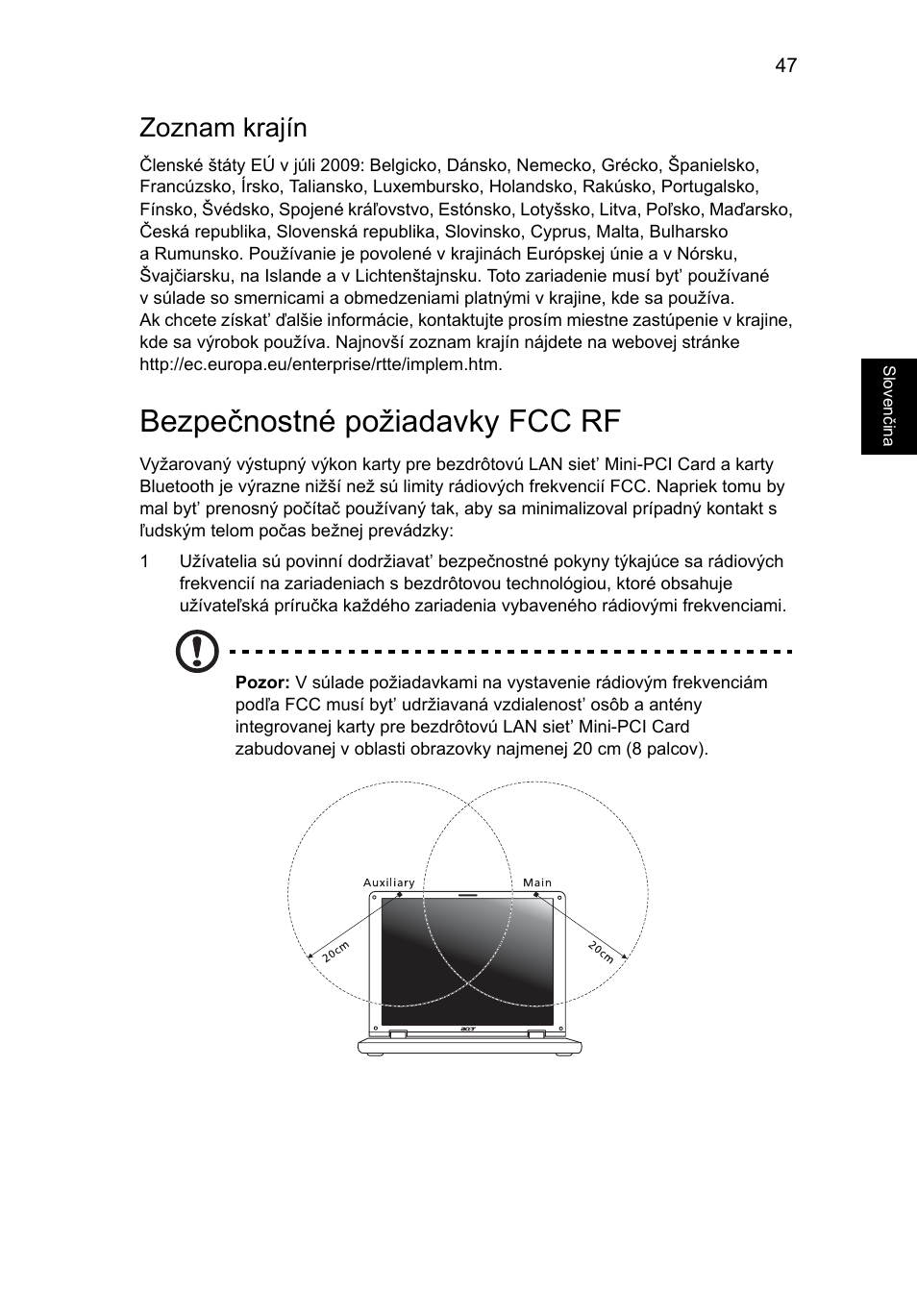 Bezpečnostné požiadavky fcc rf, Zoznam krajín | Acer Aspire 5736Z User Manual | Page 1143 / 2205