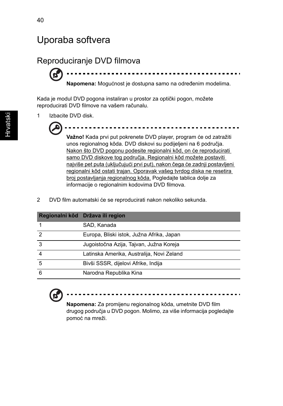 Uporaba softvera, Reproduciranje dvd filmova | Acer Aspire 5736Z User Manual | Page 1276 / 2205