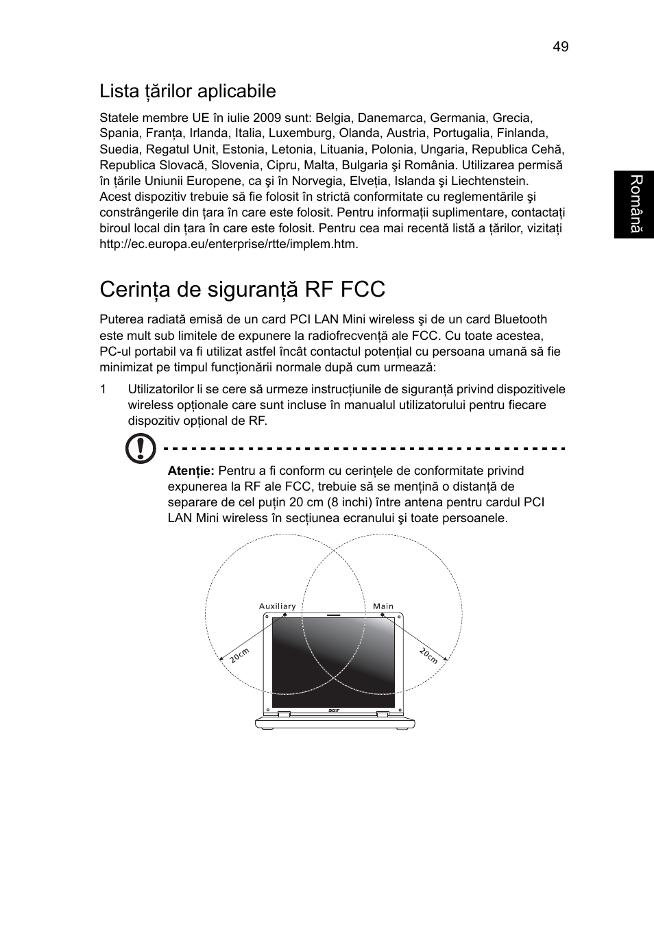 Cerinţa de siguranţă rf fcc, Lista ţărilor aplicabile | Acer Aspire 5736Z User Manual | Page 1357 / 2205