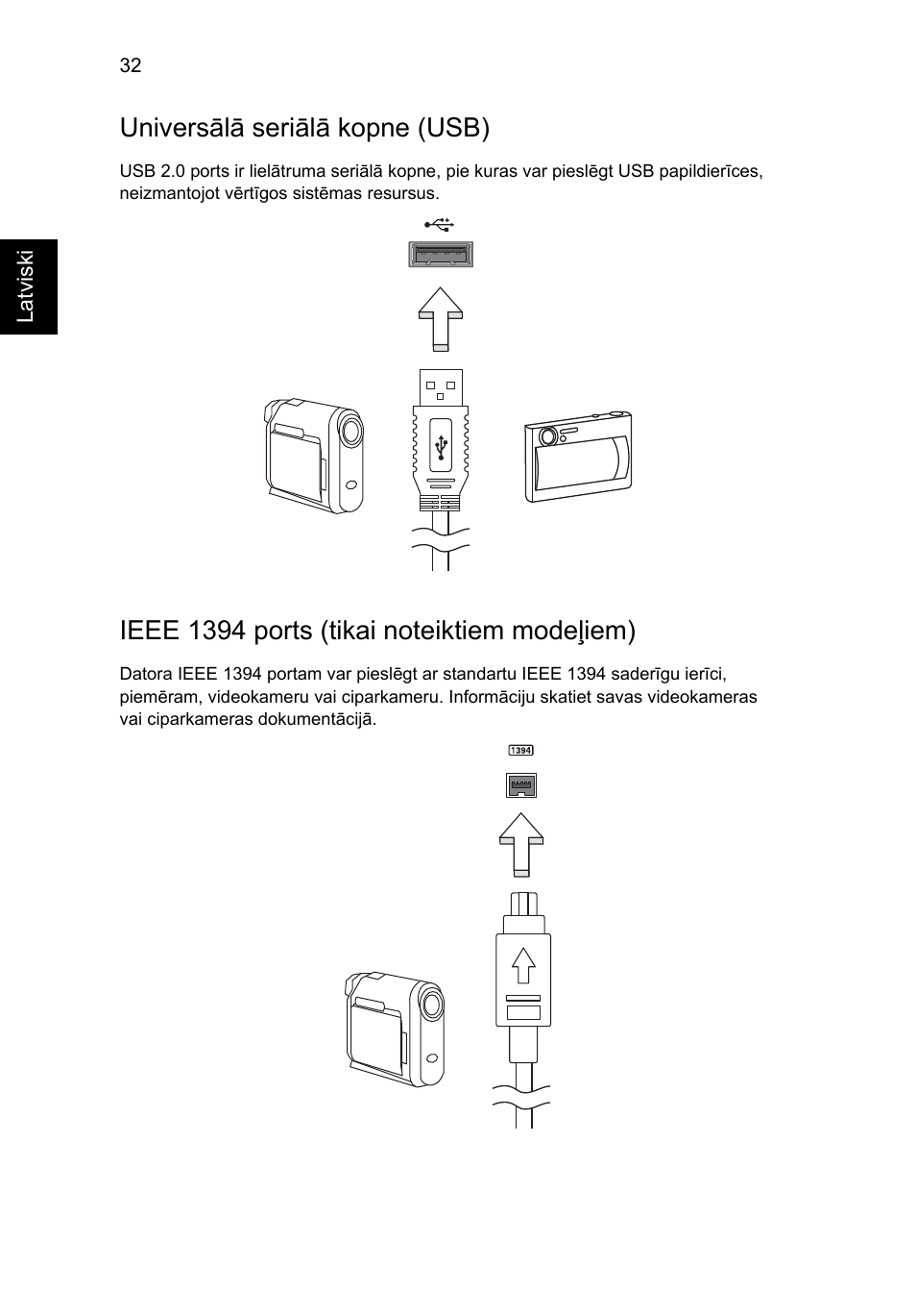 Universālā seriālā kopne (usb), Ieee 1394 ports (tikai noteiktiem modeļiem) | Acer Aspire 5736Z User Manual | Page 1554 / 2205