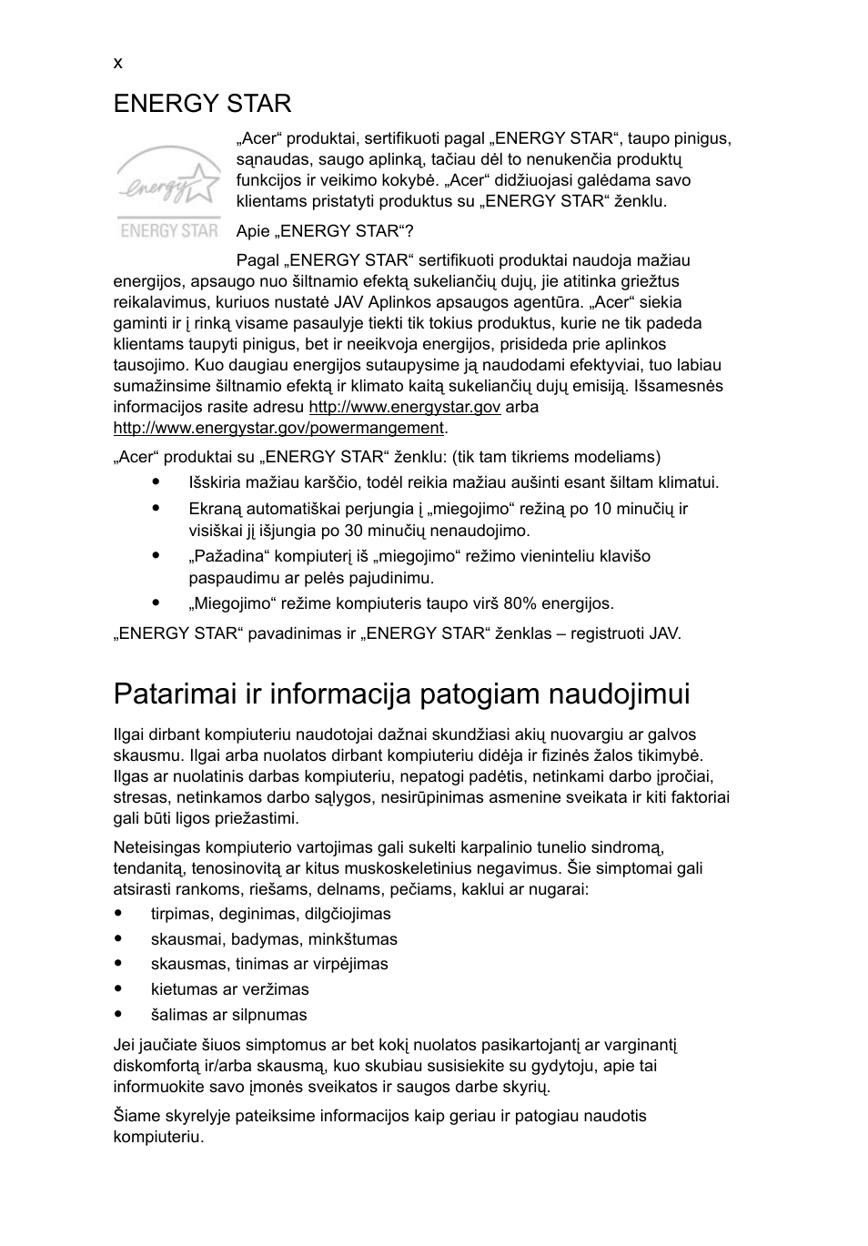 Patarimai ir informacija patogiam naudojimui, Energy star | Acer Aspire 5736Z User Manual | Page 1582 / 2205