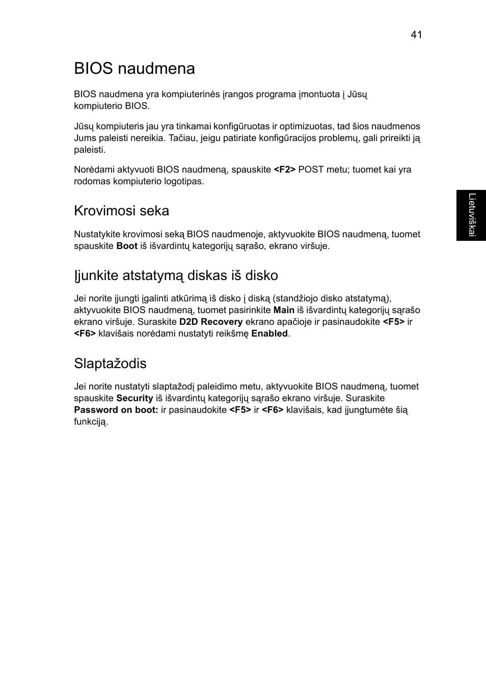 Bios naudmena, Krovimosi seka, Įjunkite atstatymą diskas iš disko | Slaptažodis | Acer Aspire 5736Z User Manual | Page 1633 / 2205