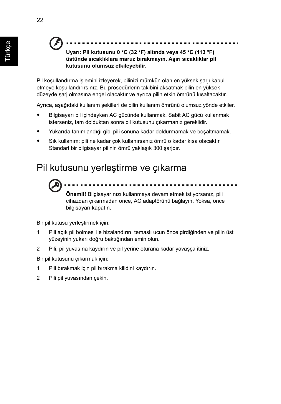 Pil kutusunu yerleştirme ve çıkarma | Acer Aspire 5736Z User Manual | Page 1766 / 2205