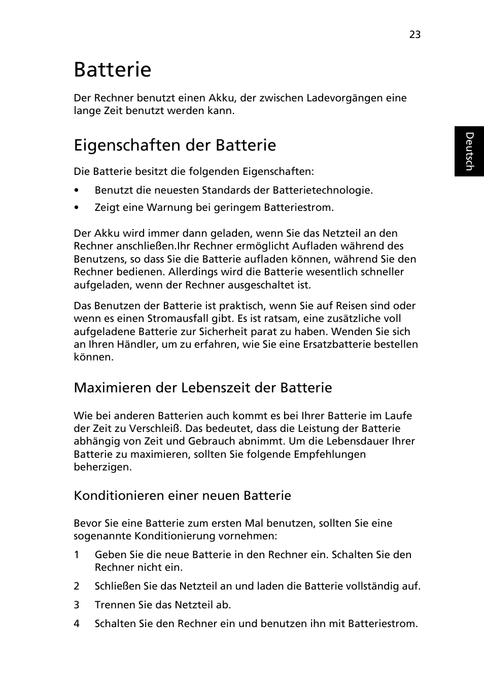 Batterie, Eigenschaften der batterie, Maximieren der lebenszeit der batterie | Acer Aspire 5736Z User Manual | Page 191 / 2205