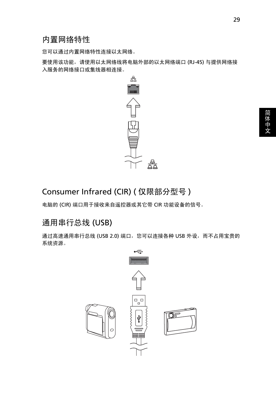 内置网络特性, Consumer infrared (cir) ( 仅限部分型号 ), 通用串行总线 | Usb), 通用串行总线 (usb) | Acer Aspire 5736Z User Manual | Page 2045 / 2205