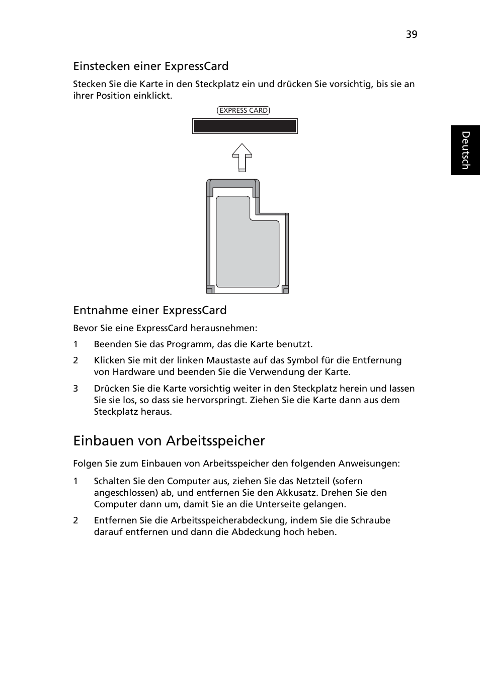 Einbauen von arbeitsspeicher | Acer Aspire 5736Z User Manual | Page 207 / 2205