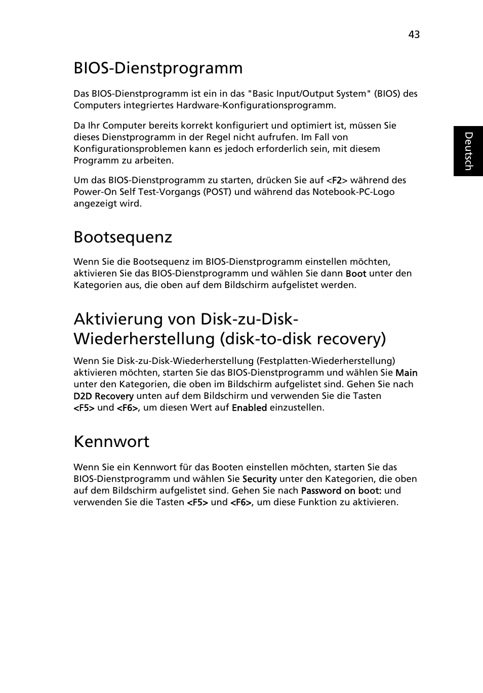 Bios-dienstprogramm, Bootsequenz, Kennwort | Acer Aspire 5736Z User Manual | Page 211 / 2205