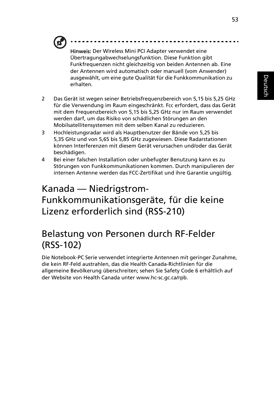 Belastung von personen durch rf-felder (rss-102) | Acer Aspire 5736Z User Manual | Page 221 / 2205