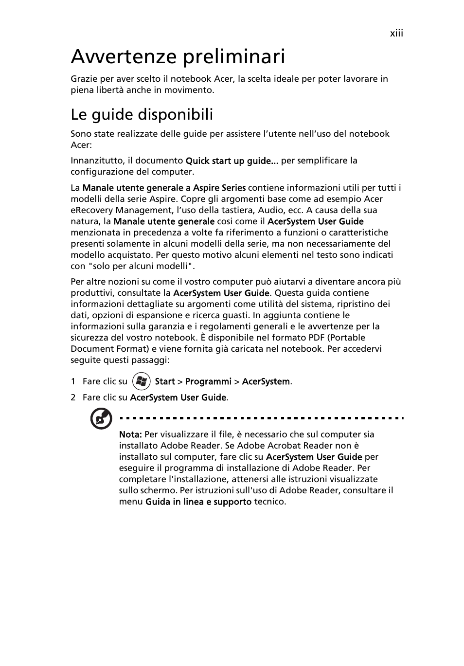 Avvertenze preliminari, Le guide disponibili | Acer Aspire 5736Z User Manual | Page 235 / 2205