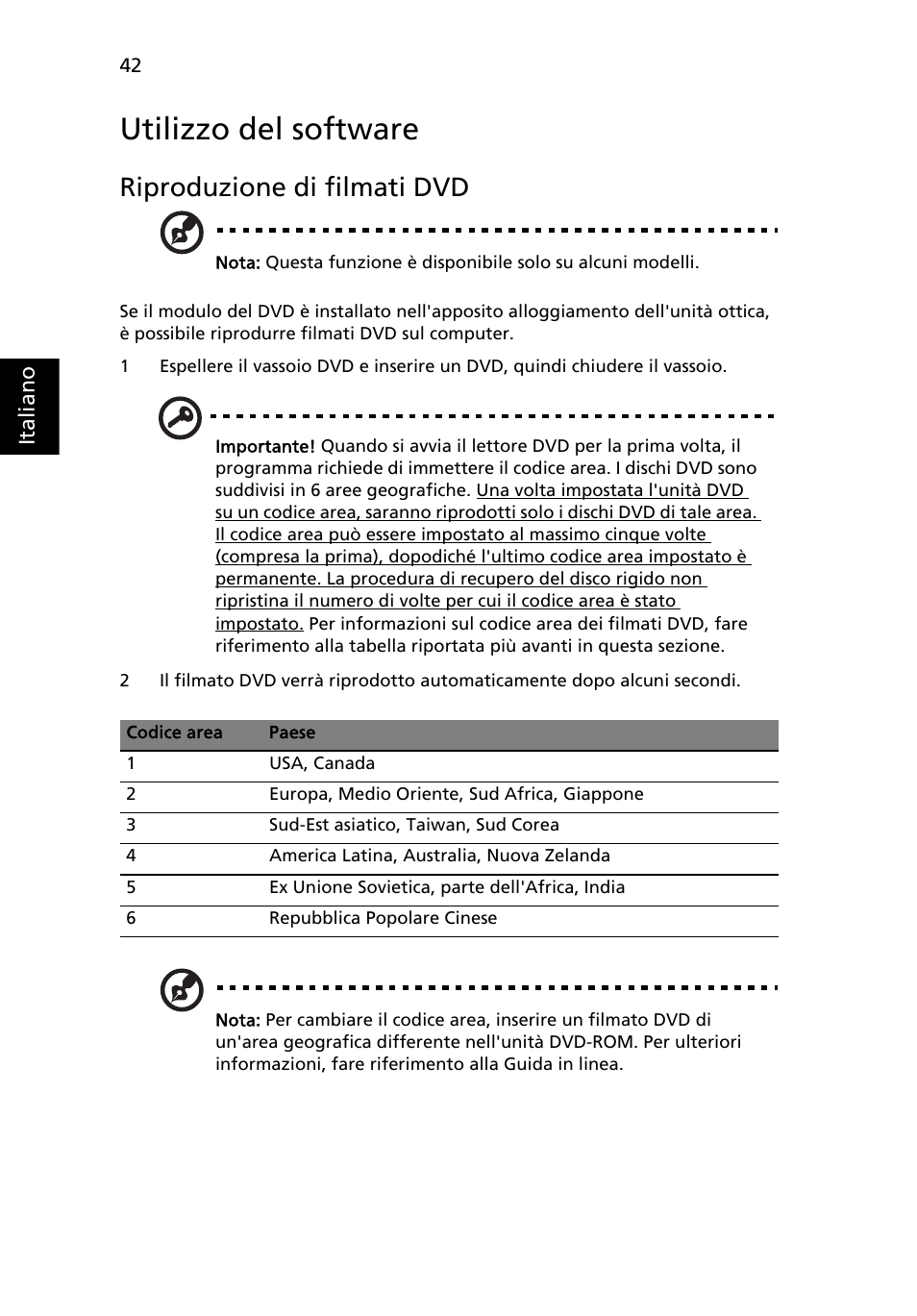 Utilizzo del software, Riproduzione di filmati dvd | Acer Aspire 5736Z User Manual | Page 284 / 2205