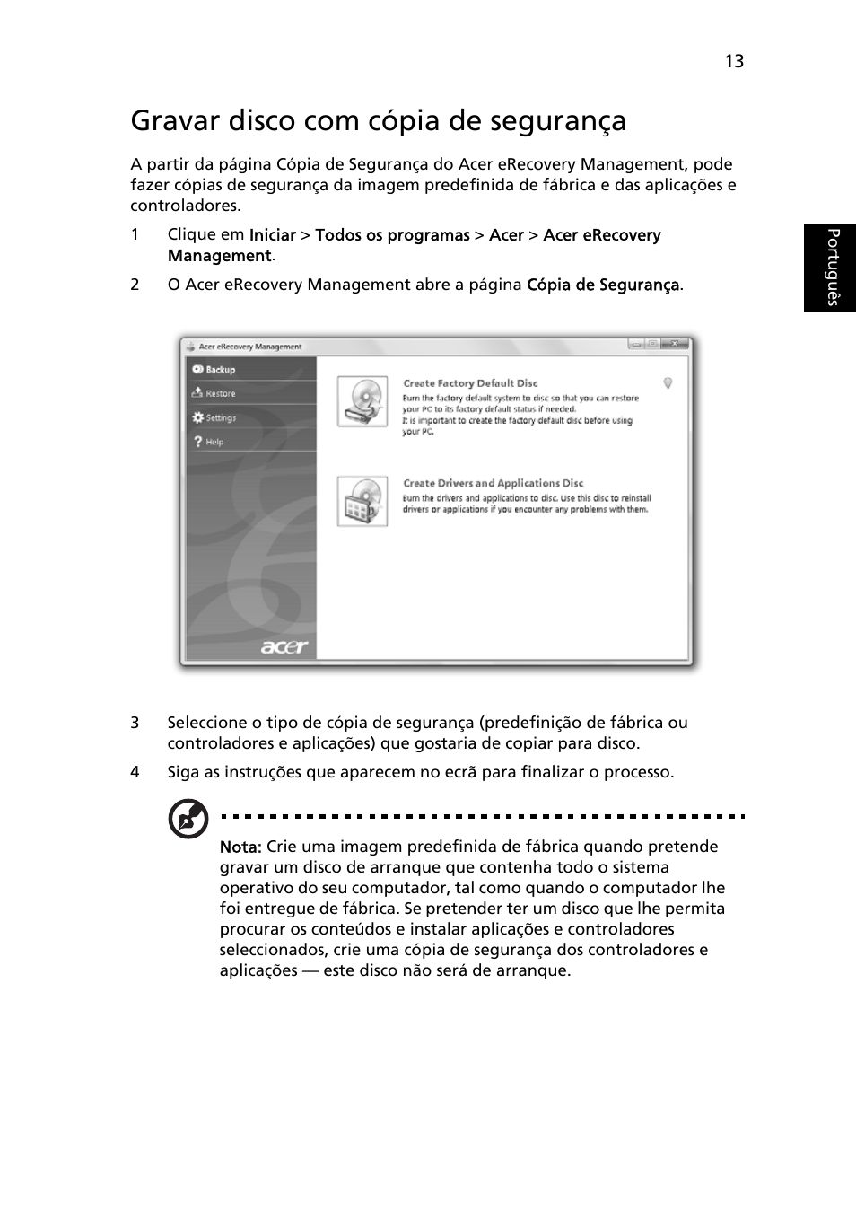 Gravar disco com cópia de segurança | Acer Aspire 5736Z User Manual | Page 399 / 2205