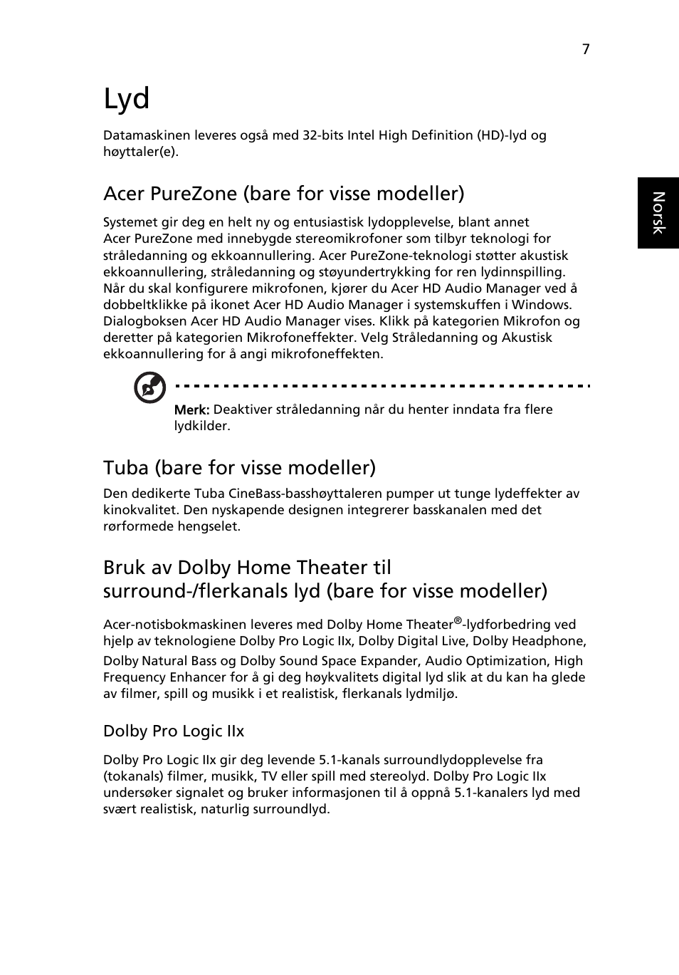 Acer purezone (bare for visse modeller), Tuba (bare for visse modeller) | Acer Aspire 5736Z User Manual | Page 537 / 2205