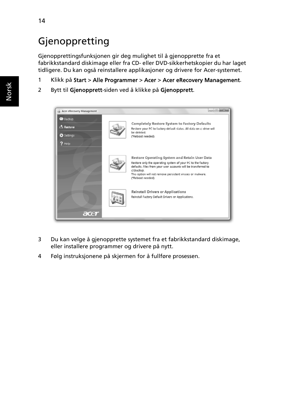 Gjenoppretting | Acer Aspire 5736Z User Manual | Page 544 / 2205