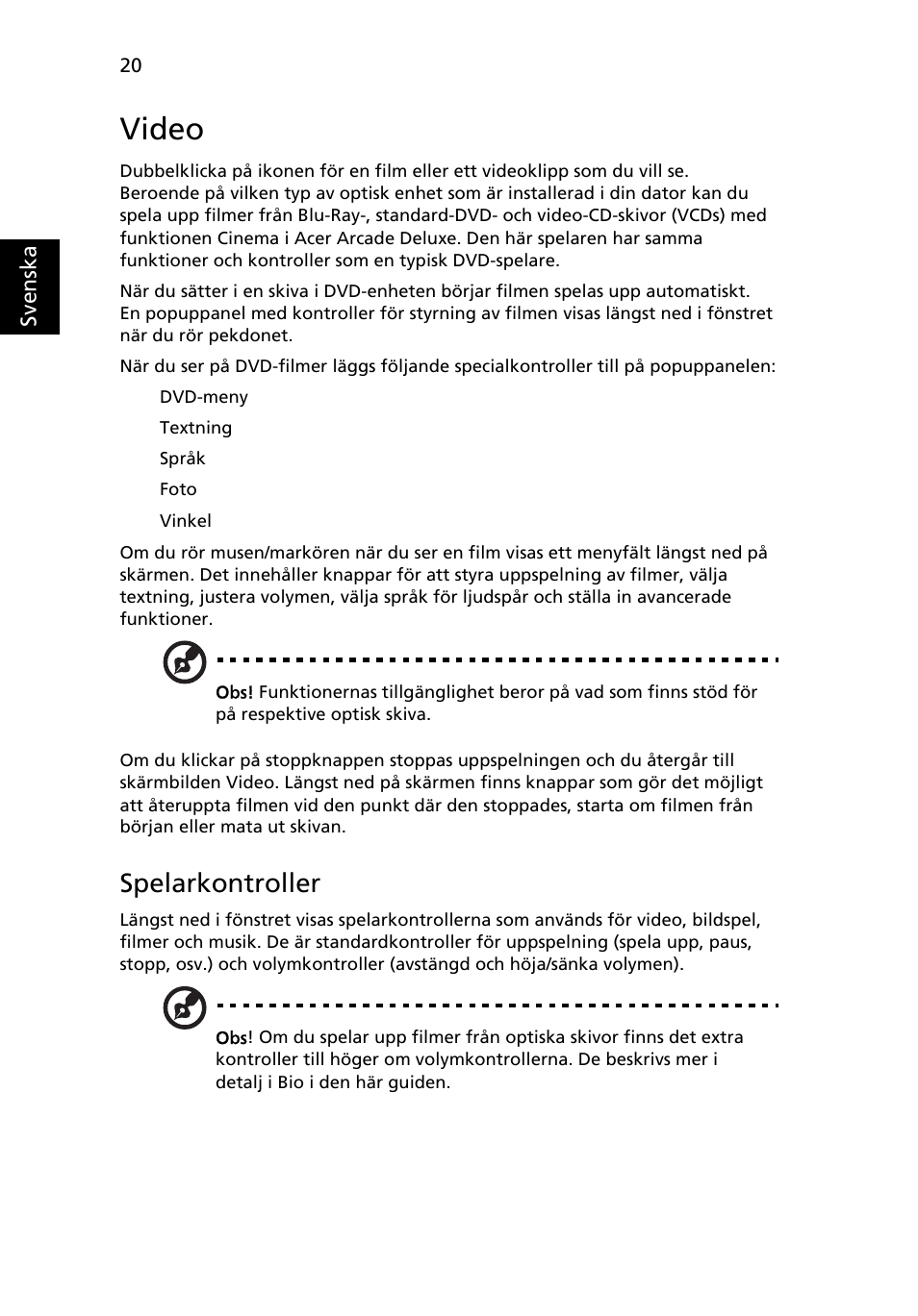 Video, Spelarkontroller | Acer Aspire 5736Z User Manual | Page 688 / 2205