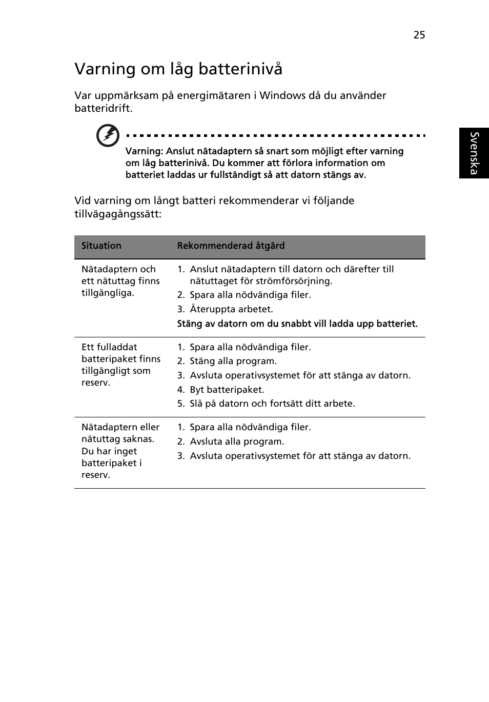 Varning om låg batterinivå | Acer Aspire 5736Z User Manual | Page 693 / 2205