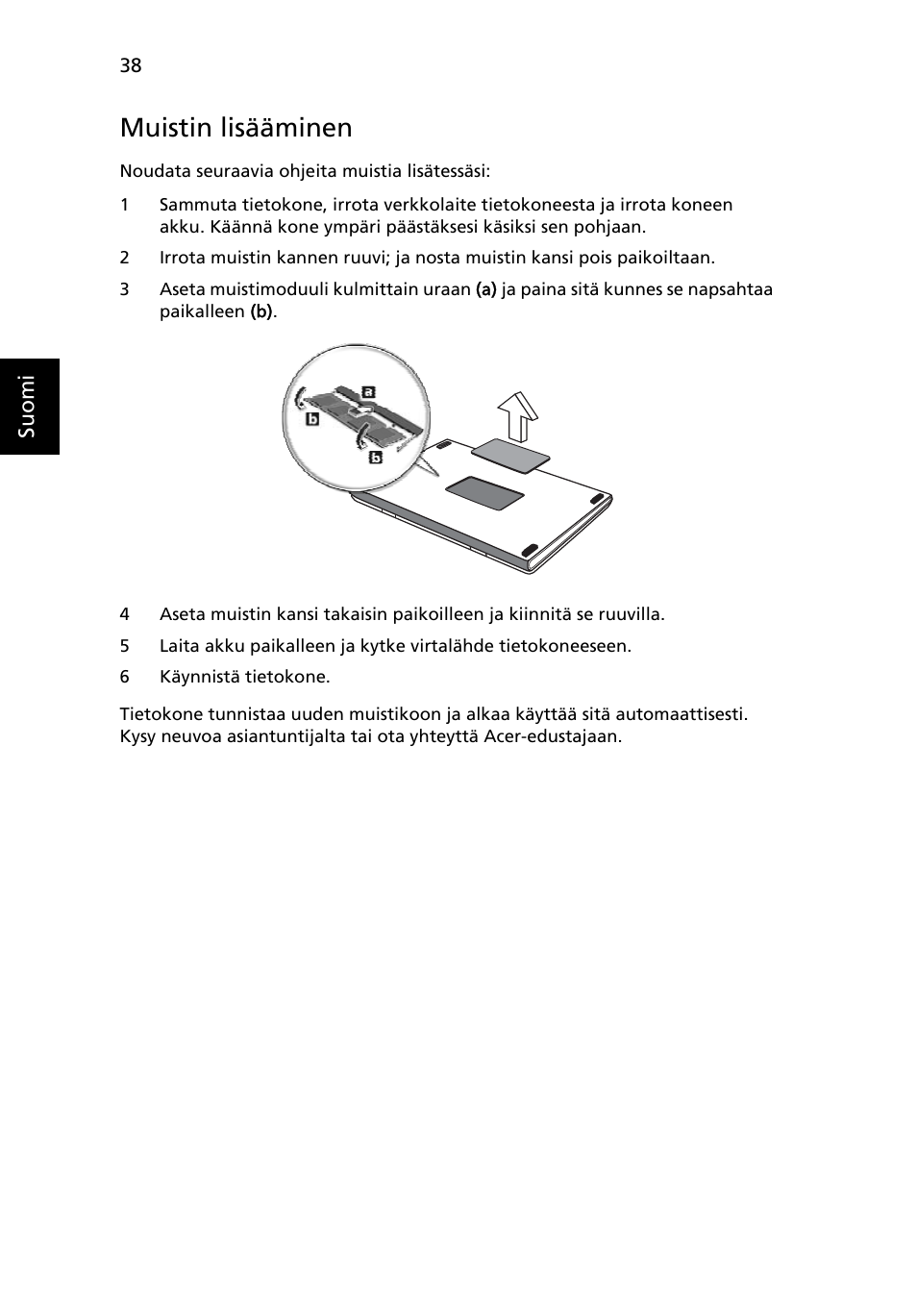 Muistin lisääminen | Acer Aspire 5736Z User Manual | Page 776 / 2205