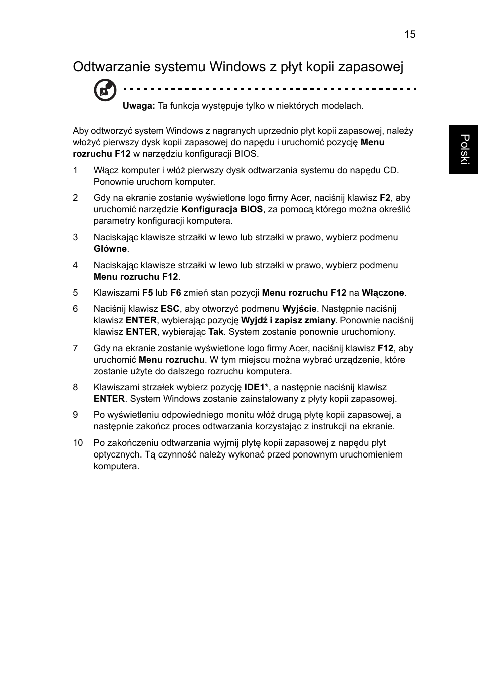 Odtwarzanie systemu windows z płyt kopii zapasowej | Acer Aspire 5736Z User Manual | Page 897 / 2205