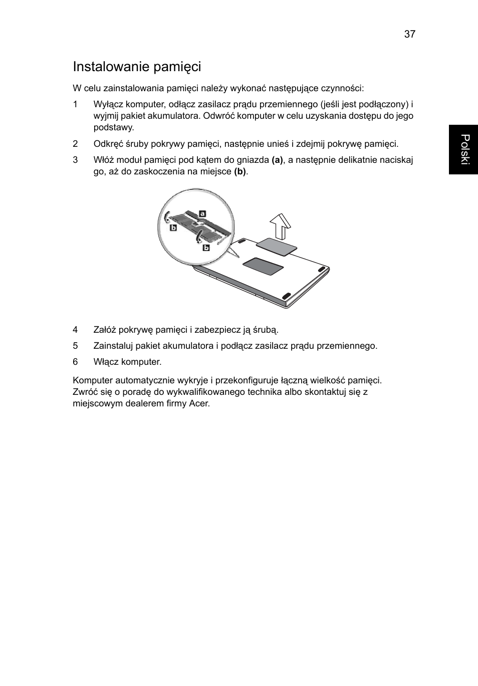 Instalowanie pamięci | Acer Aspire 5736Z User Manual | Page 919 / 2205