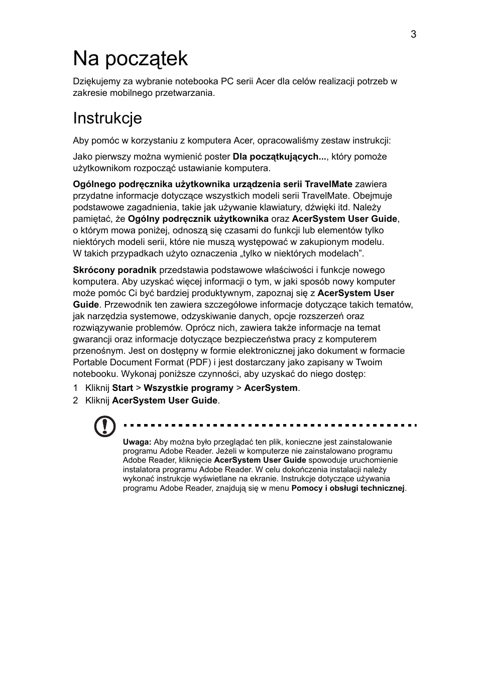 Na początek, Instrukcje | Acer TravelMate 7740ZG User Manual | Page 127 / 314