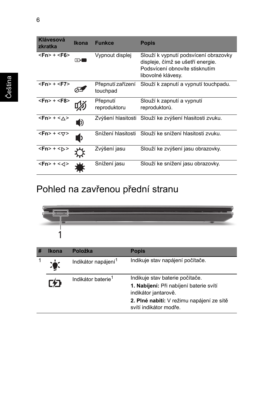 Pohled na zavřenou přední stranu | Acer TravelMate 7740ZG User Manual | Page 150 / 314