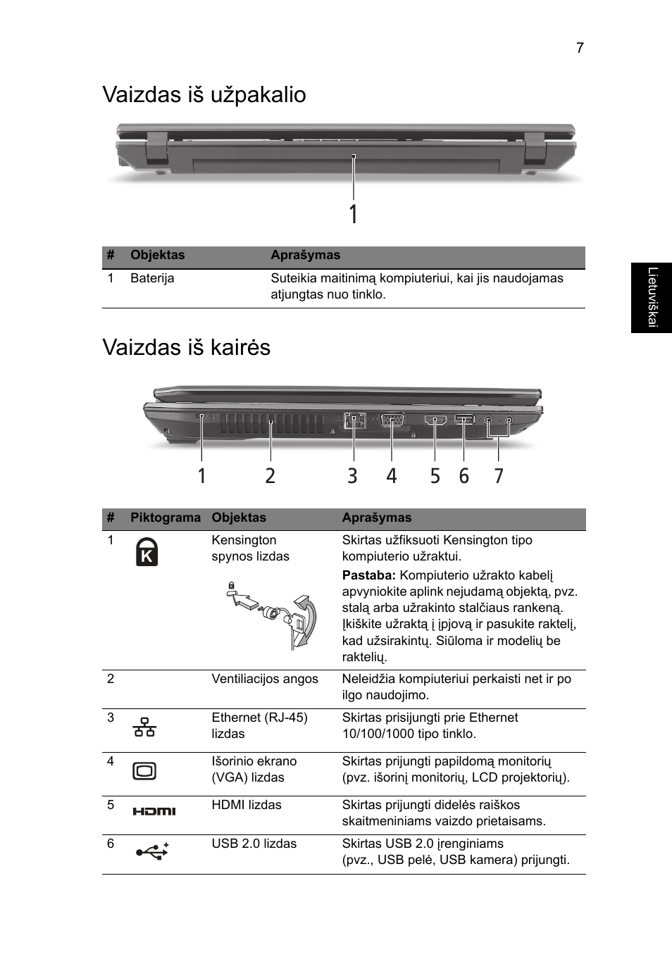 Vaizdas iš užpakalio, Vaizdas iš kairės, Vaizdas iš užpakalio vaizdas iš kairės | Acer TravelMate 7740ZG User Manual | Page 231 / 314