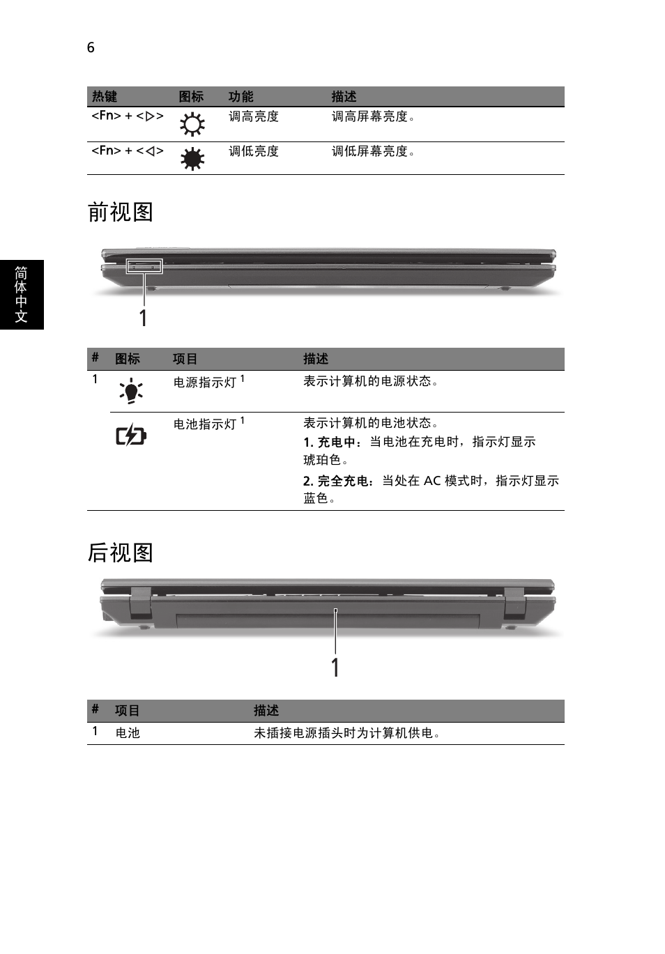 前视图 后视图 | Acer TravelMate 7740ZG User Manual | Page 290 / 314