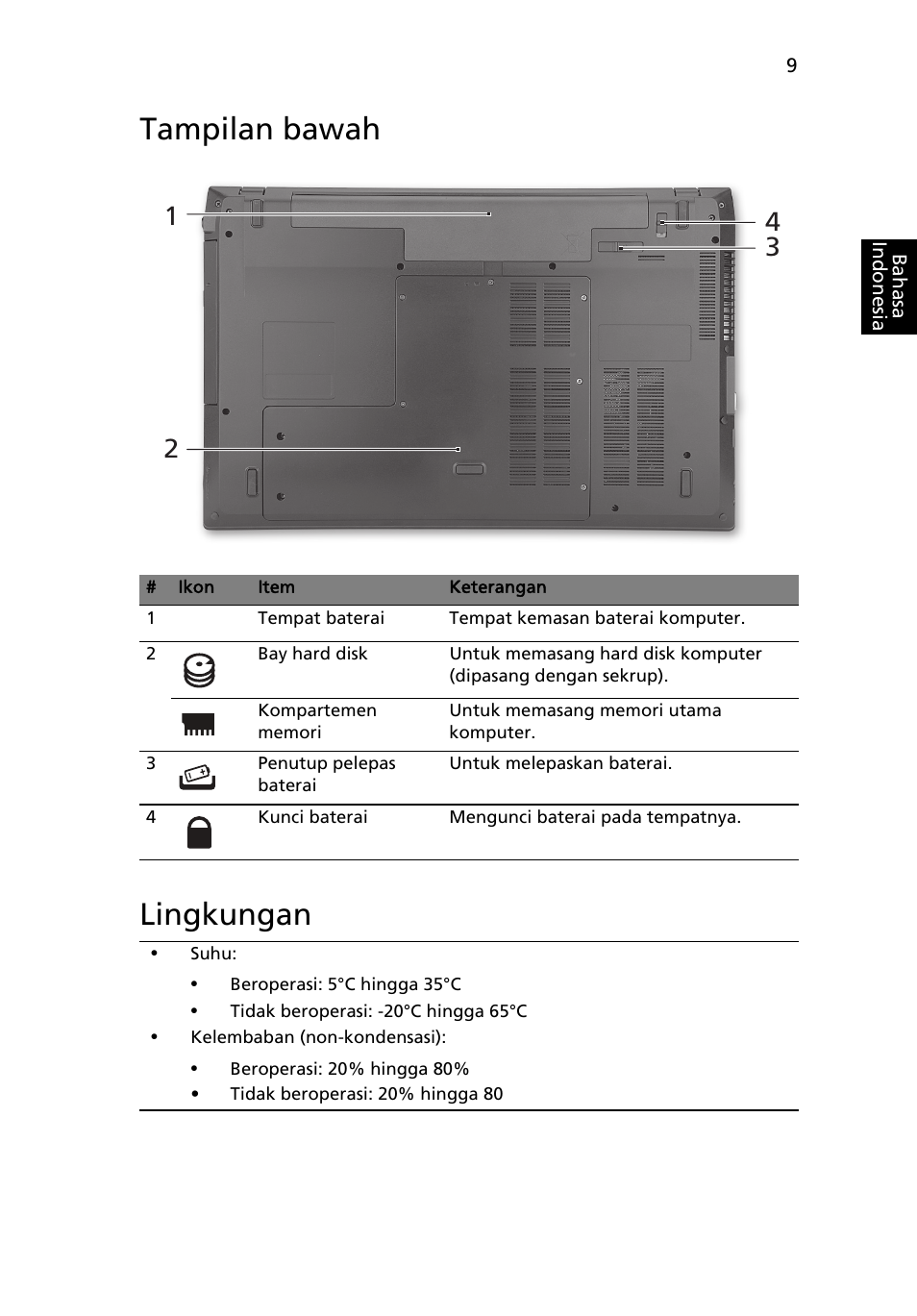 Tampilan bawah, Lingkungan, Tampilan bawah lingkungan | Acer TravelMate 7740ZG User Manual | Page 303 / 314