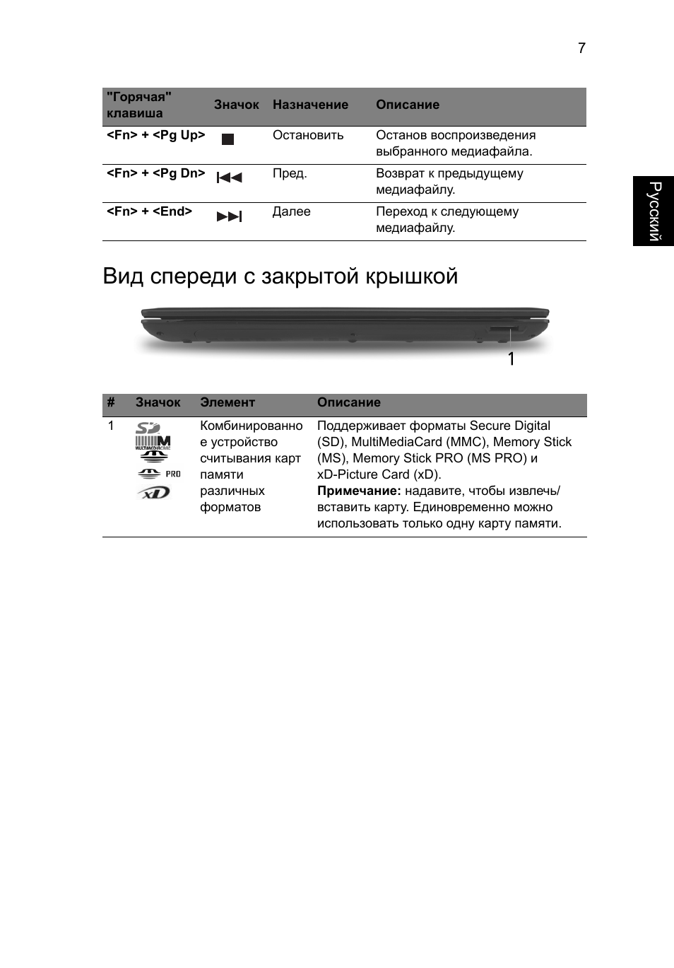 Вид спереди с закрытой крышкой | Acer Aspire 5551G User Manual | Page 121 / 313