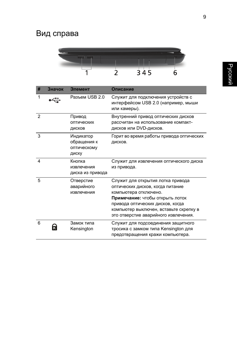 Вид справа | Acer Aspire 5551G User Manual | Page 123 / 313