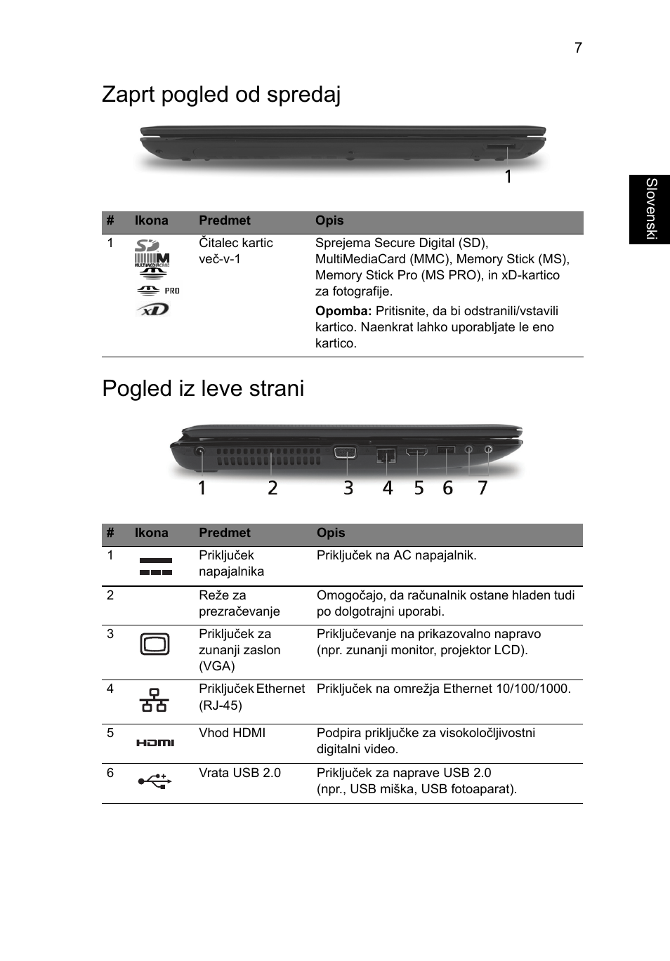 Zaprt pogled od spredaj, Pogled iz leve strani, Zaprt pogled od spredaj pogled iz leve strani | Acer Aspire 5551G User Manual | Page 171 / 313