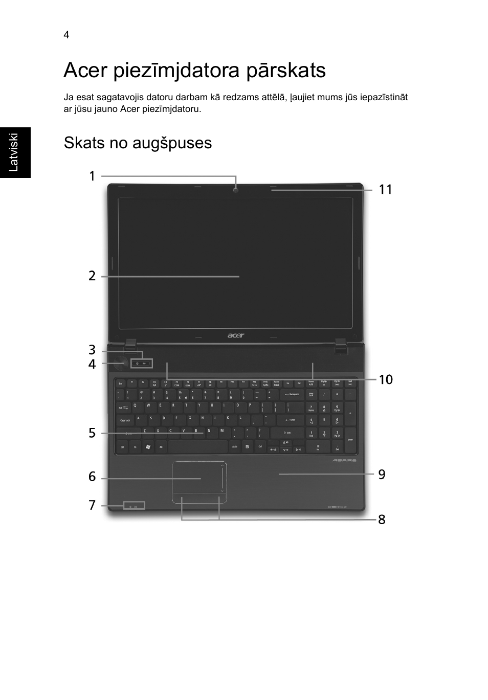 Acer piezīmjdatora pārskats, Skats no augšpuses | Acer Aspire 5551G User Manual | Page 218 / 313
