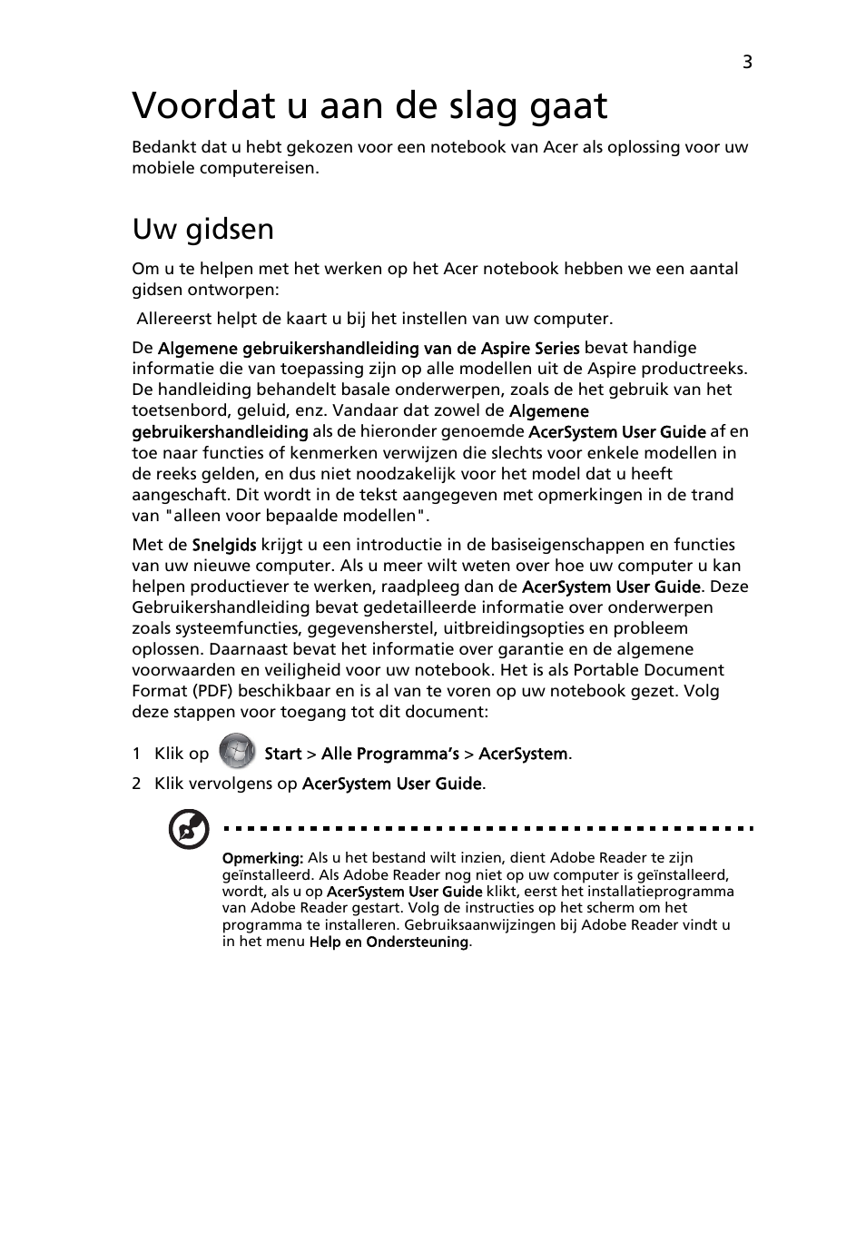 Voordat u aan de slag gaat, Uw gidsen | Acer Aspire 5551G User Manual | Page 67 / 313