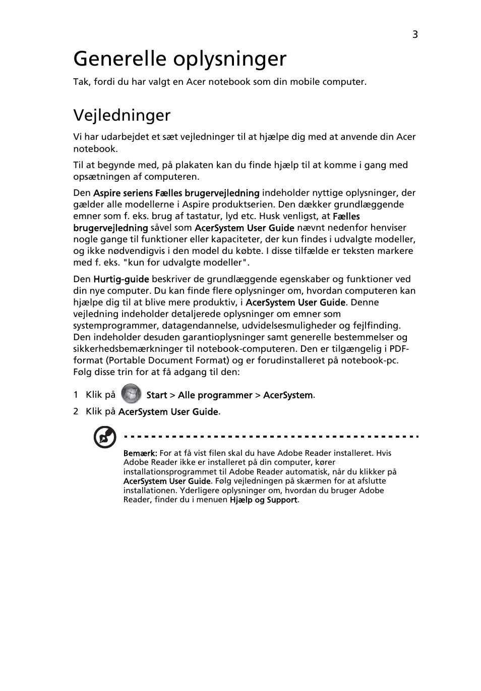 Generelle oplysninger, Vejledninger | Acer Aspire 5551G User Manual | Page 87 / 313