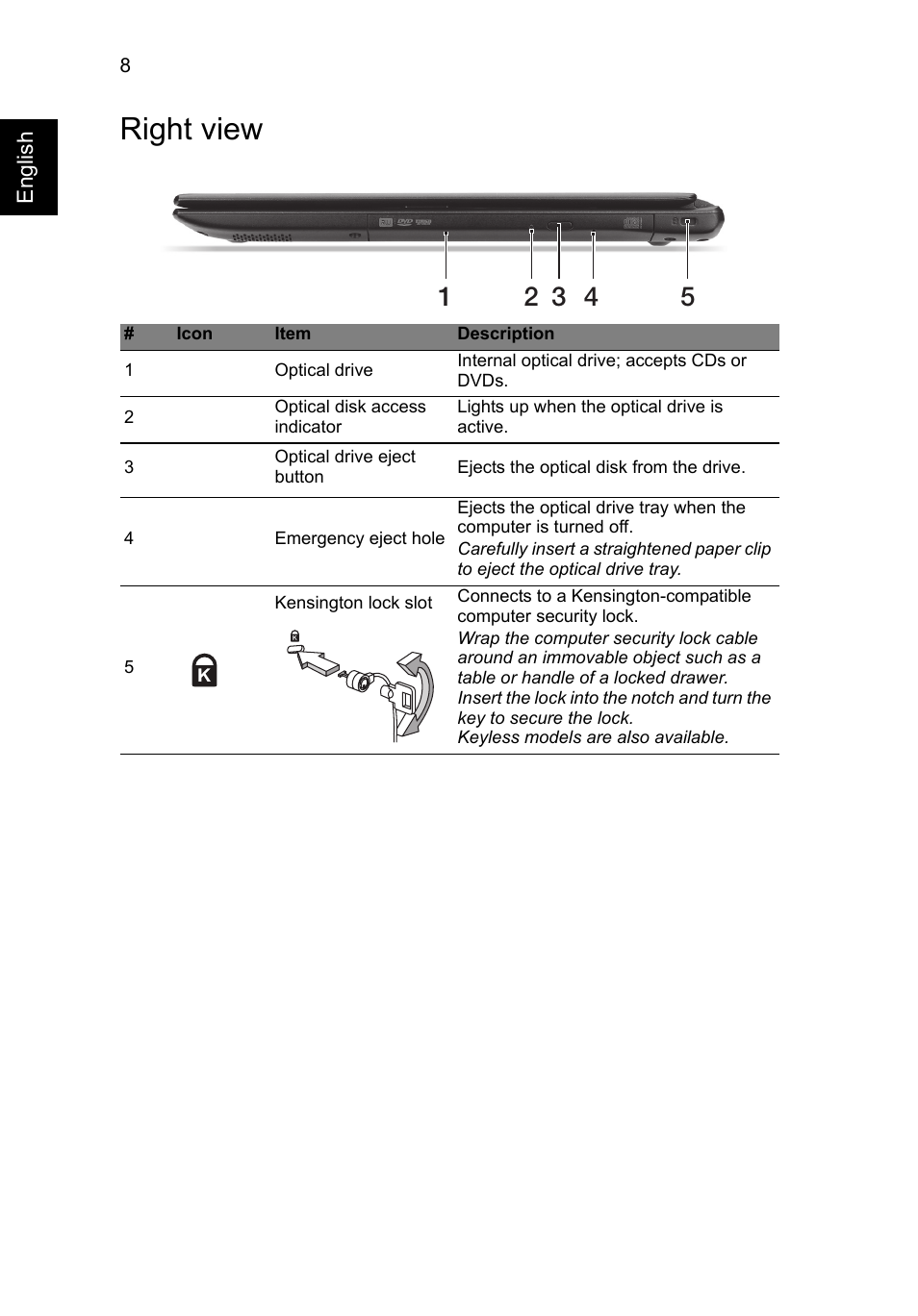 Right view | Acer Aspire V5-571G User Manual | Page 10 / 306