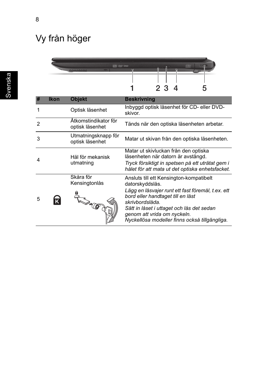 Vy från höger | Acer Aspire V5-571G User Manual | Page 104 / 306